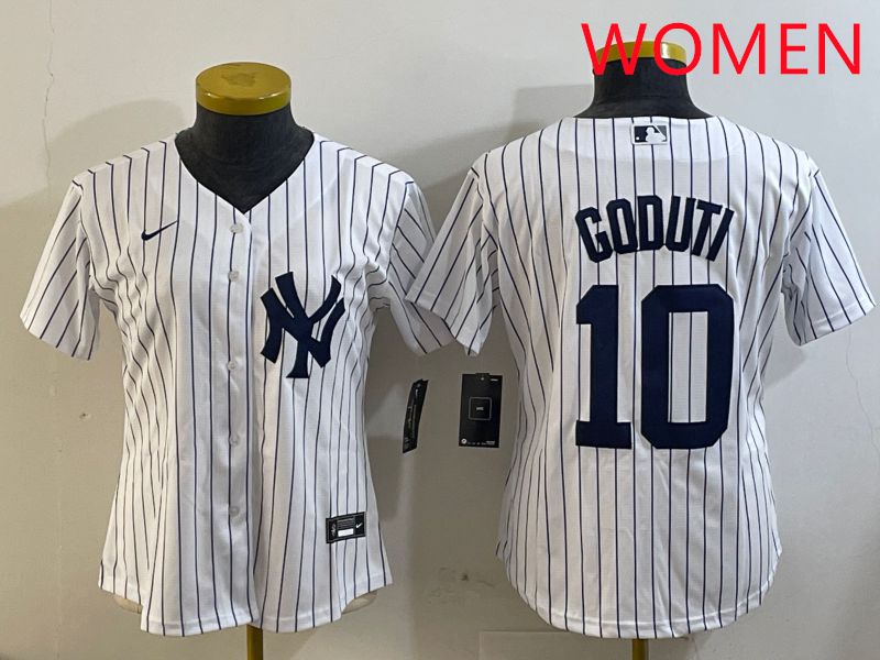 Women New York Yankees #10 Goduti White Stripe 2025 Nike MLB Jersey style 3